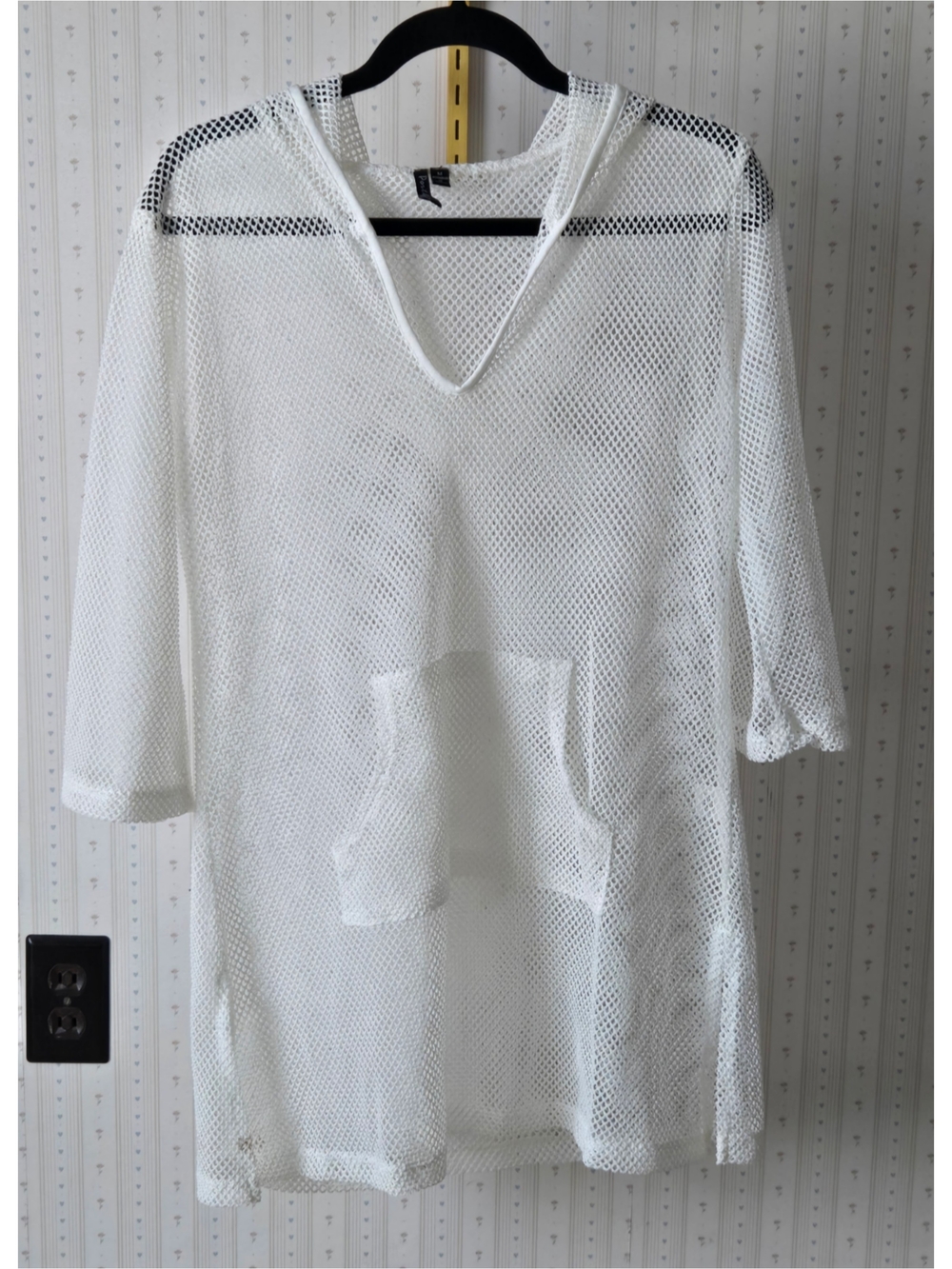 Women’s White Mesh Swim Coverup Hoodie